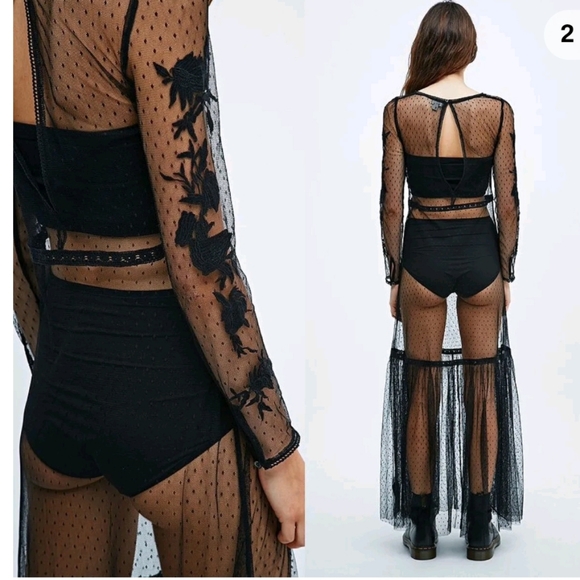 urban outfitters ecote lily maxi dress XS / sheer mesh lace maxi - Picture 5 of 13